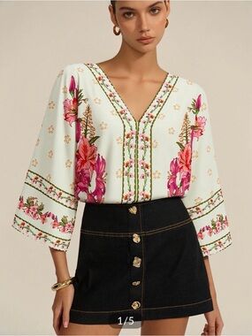 Commense Floral V-Neck Boho Blouse bodysuit